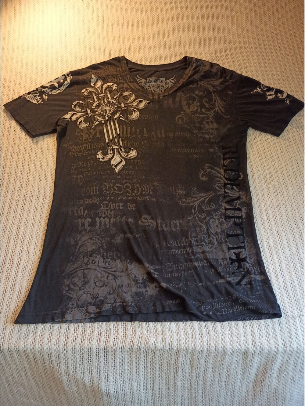 Raw State Black Graphic T-Shirt with Cross Design